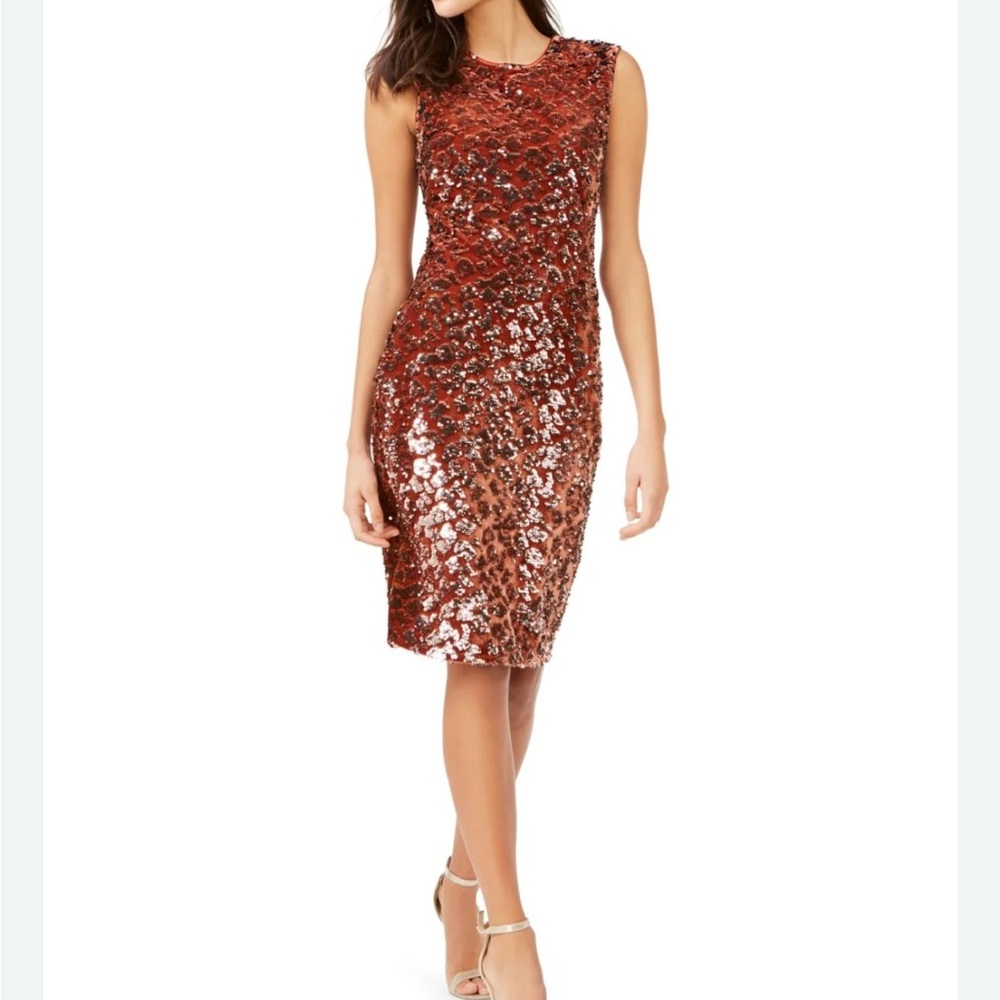 Vince Camuto Womens Velvet Sequin Cocktail Dress Brown 14